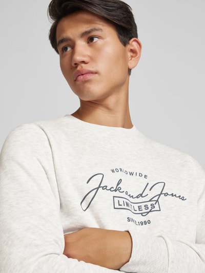 Jack & Jones Sweatshirt met labelprint, model 'FERRIS' Offwhite gemêleerd - 3