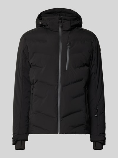Produktfoto, schwarze Herren Jacke mit Kapuze, Modell 'FOLEY' von Icepeak, Regular-Fit, Reißverschluss, Reißverschlusstaschen, Label-Detail, glatte Struktur