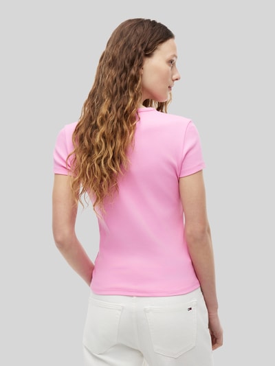 Tommy Jeans slim fit T-shirt van katoenmix in ribtricot Felroze gemêleerd - 5