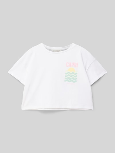 Mango Cropped T-Shirt mit Motiv-Print Ecru 1