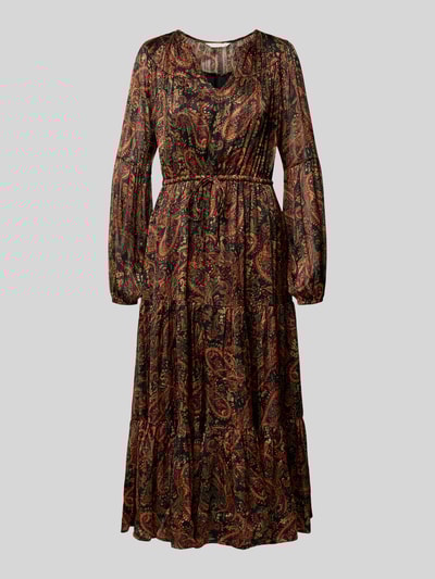 Apricot Midikleid mit V-Ausschnitt und Bindegürtel Rostrot 2