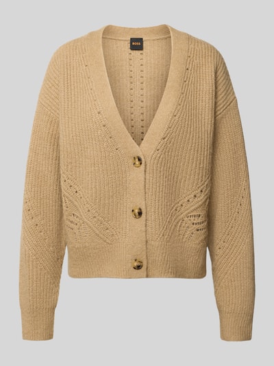 BOSS Orange Kurtka z dzianiny o luźnym kroju z mieszanki wełny model ‘FORTELLINI’ Jasnobrązowy 2