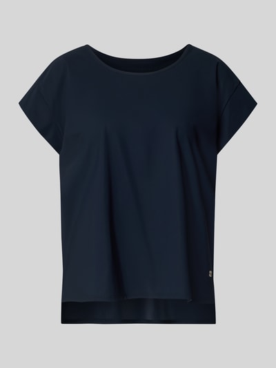 Produktfoto, dunkelblaues Damen T-Shirt mit Rundhalsausschnitt Modell 'GRIT' von Raffaello Rossi, Material-Mix mit Stretch-Anteil, Relaxed-Fit, Rückenlänge bei Größe 36: 58 cm, glatte Struktur