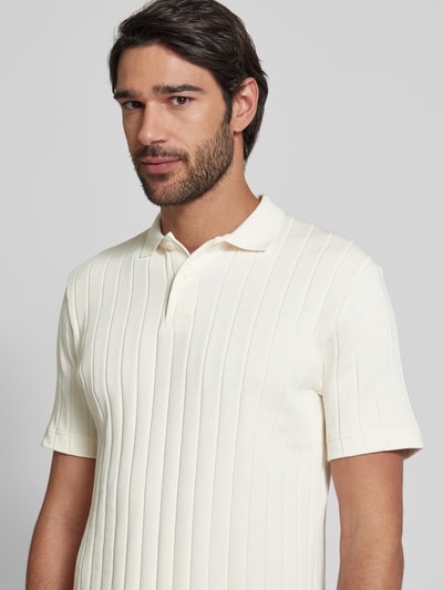 Marc O'Polo Regular Fit Poloshirt aus Baumwoll-Mix-Jersey mit breiter Rippstruktur Offwhite 3