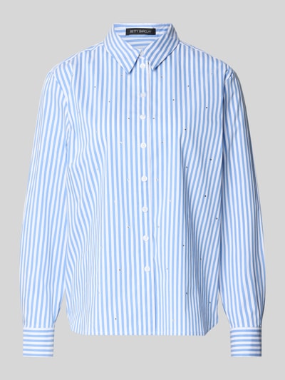 Productfoto, Regular Fit Bluse mit Ziersteinbesatz van Betty Barclay, blauw-wit gestreept, katoenmengsel met stretch, hemdkraag, knoopsluiting, damesblouse