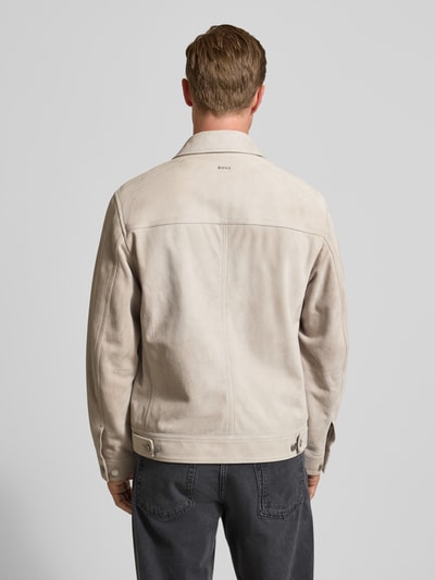 BOSS Orange Regular fit leren jack van echt geitenleer, model 'JOHOT' Zand - 5