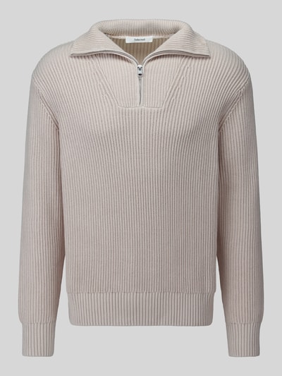 Selected Regular Fit Pullover aus reiner Baumwolle mit Troyer-Kragen Offwhite 2