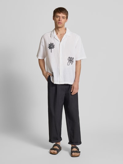 Only & Sons Regular Fit Leinenhemd mit Motiv-Stitching Modell 'CAIDENLY' Offwhite 1
