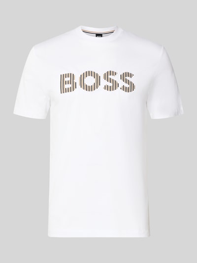 Produktfoto, Regular Fit T-Shirt aus reiner Baumwolle Modell 'C-THOMPSON 41' von BOSS, biały, jednolity, okrągły dekolt, krótki rękaw, merceryzowana bawełna, aplikacja z logo