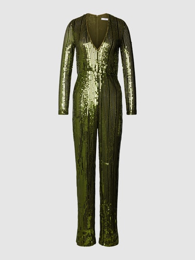 Mango Jumpsuit mit V-Ausschnitt und Allover-Paillettenbesatz Metallic Gruen 2