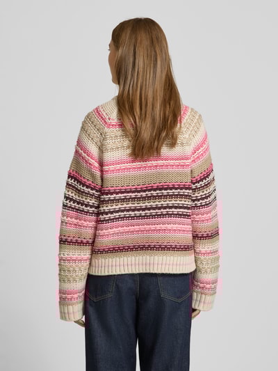 YAS Sweter z dzianiny z okrągłym dekoltem model ‘BIBI’ Mocnoróżowy 5