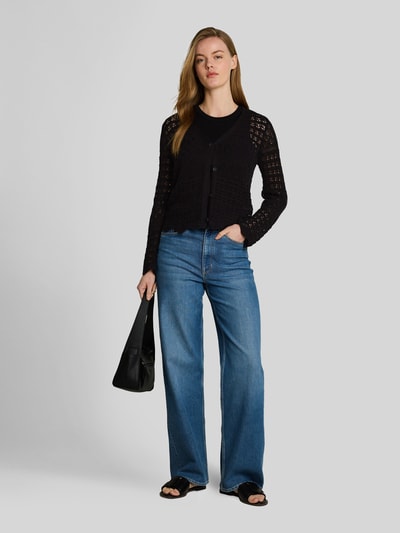 Tom Tailor Denim Relaxed Fit Strickjacke aus Baumwoll-Mix in Strickoptik Black 1