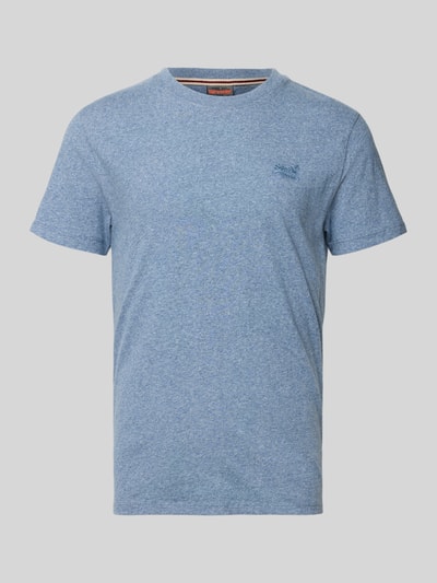 Produktfoto, Regular Fit T-Shirt mit Logo-Stitching von Superdry in meliertem Blau, Reine Baumwolle, Rundhalsausschnitt, Rückenlänge 69 cm bei Größe M