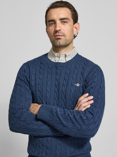 Gant Strickpullover mit gerippten Abschlüssen Jeansblau Melange 3