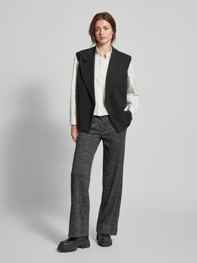 Fynch-Hatton Wide leg stoffen broek met deelnaden, model 'SALT AND PEPPE' Zwart - 1