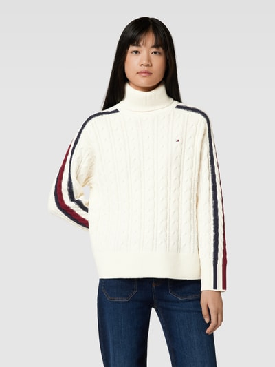 Tommy Hilfiger Strickpullover mit Kontraststreifen Modell 'GLOBAL' Ecru 4