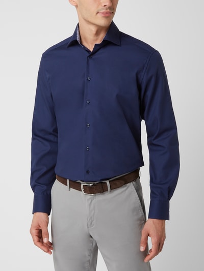 Eterna Regular fit zakelijk overhemd van popeline  Marineblauw - 4