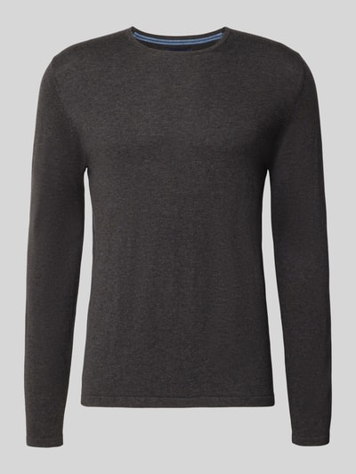 Productfoto, Strickpullover aus Baumwolle met Rundhalsausschnitt van Christian Berg Men, donkergrijs, puur katoen, slim fit, ruglengte maat M 68 cm, mouwlengte maat M 69 cm, fijne textuur
