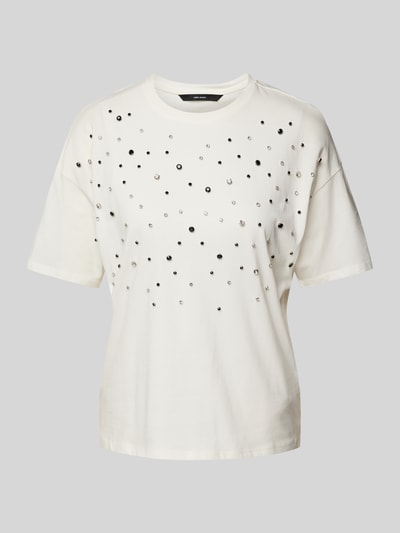 Vero Moda Regular Fit T-Shirt aus reiner Baumwolle mit eingefassten Ziersteinen Modell 'YDA' Weiss 2