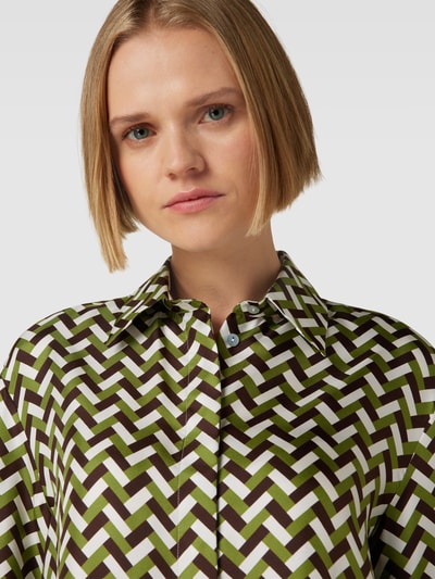 MaxMara Leisure Bluzka koszulowa z jedwabiu ze wzorem na całej powierzchni model ‘PROCIDA’ Jabłkowozielony 3