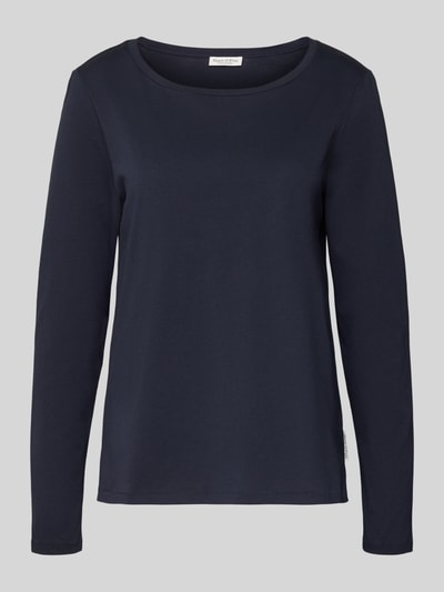 Produktfoto, Longsleeve aus Baumwolle mit Logo-Detail von MARC O’POLO, prosty krój, okrągły dekolt, jednolity granatowy kolor, bawełna