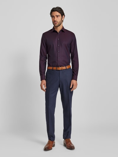 Jake*s Slim fit zakelijk overhemd met kentkraag Aubergine - 1