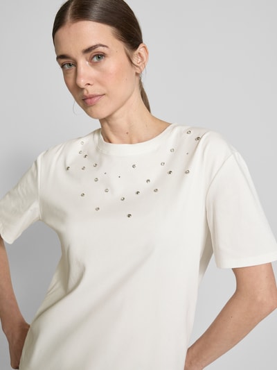 Oui T-Shirt mit Ziersteinbesatz Offwhite 3