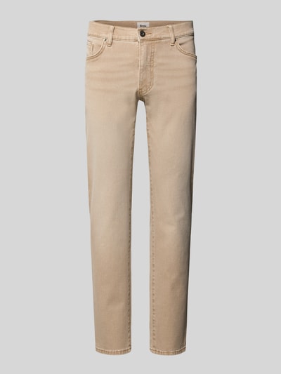 Produktfoto, Slim Fit Jeans mit 5-Pocket-Design Modell 'Chuck' von Brax aus Baumwoll-Elasthan-Mix, beige, Bundweite 42 cm, Innenbeinlänge 79 cm