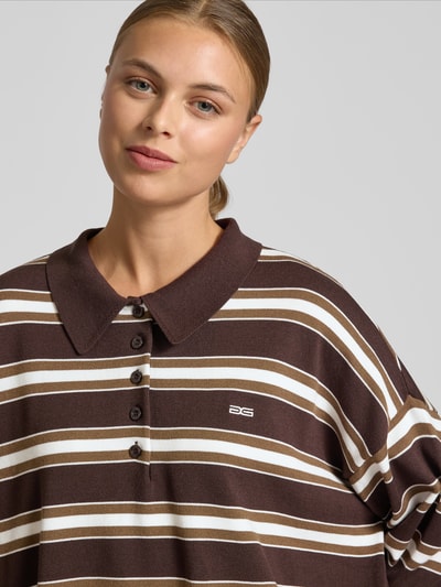Gestuz Oversized poloshirt met logostitching, model 'paige' Donkerbruin - 3