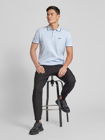 BOSS Green Regular fit poloshirt met labelstitching, model 'PADDY' Rookblauw - 1