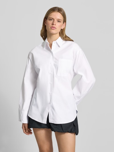 Topshop Oversized Hemdbluse mit Brusttasche Modell 'Demi' Weiss 4