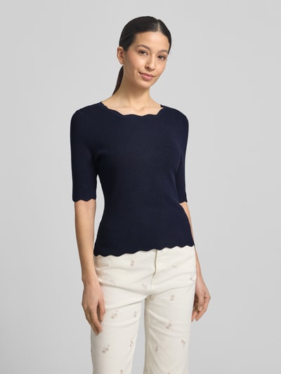 Christian Berg Woman Strickshirt aus Viskose-Mix mit Rüschenkragen Dunkelblau 4