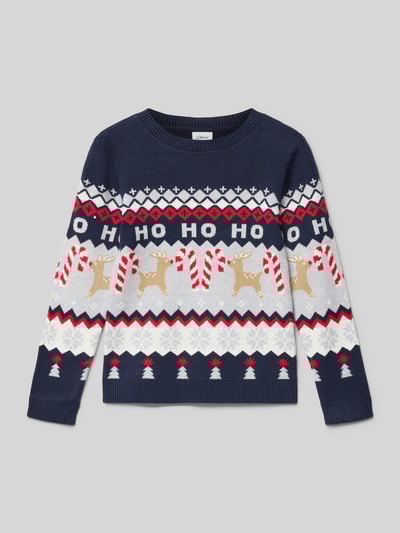 s.Oliver RED LABEL Regular Fit Weihnachtspullover aus Viskose-Mix Marine 1