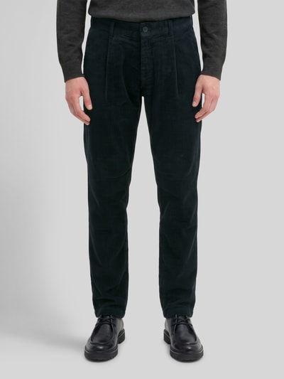 Marc O'Polo Spodnie sztruksowe o kroju tapered fit z bawełny z zakładkami w pasie Granatowy 4