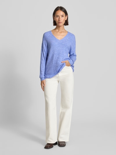 VERO MODA Regular fit gebreide pullover met V-hals, model 'CREWLEFILE' Oceaanblauw - 1