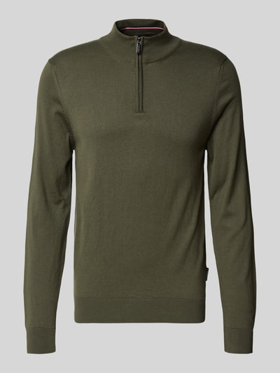 HECHTER PARIS Sweter z dzianiny ze stójką i zamkiem błyskawicznym Oliwkowy 2
