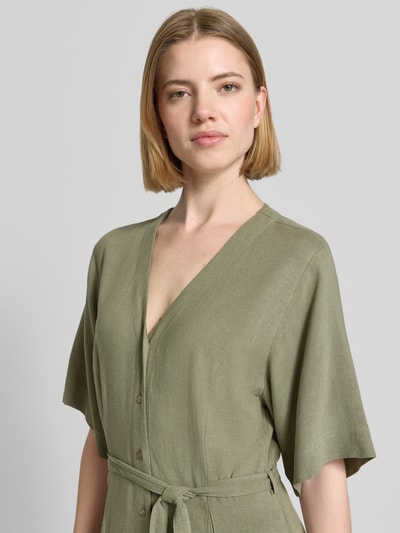 Selected Sukienka lniana o kroju regular fit z dekoltem w serek model 'VIVA' Khaki 3