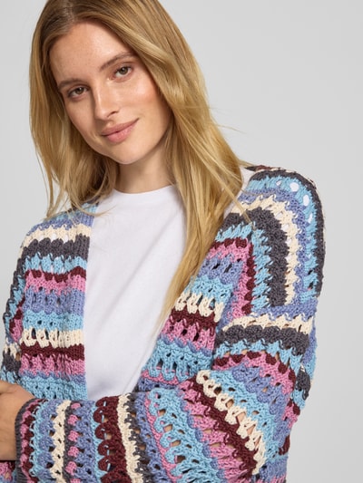 Jake*s Casual Strickjacke in Crochet-Optik Bleu 3