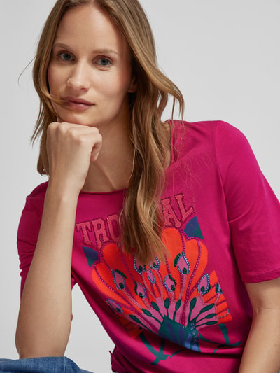 Oui T-shirt met strass-steentjes Fuchsia - 3