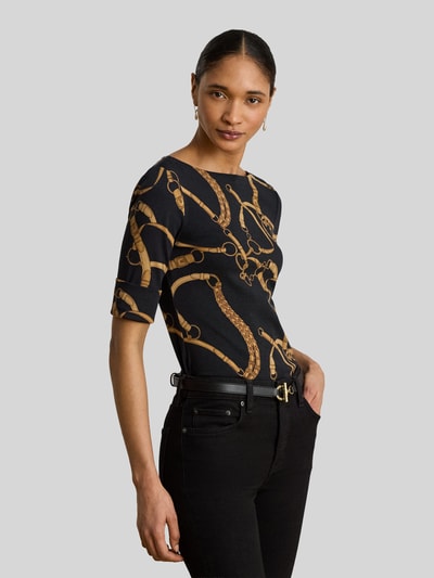 Lauren Ralph Lauren t-shirt o kroju slim fit ze wzorem na całej powierzchni model 'JUDY' BLACK 4