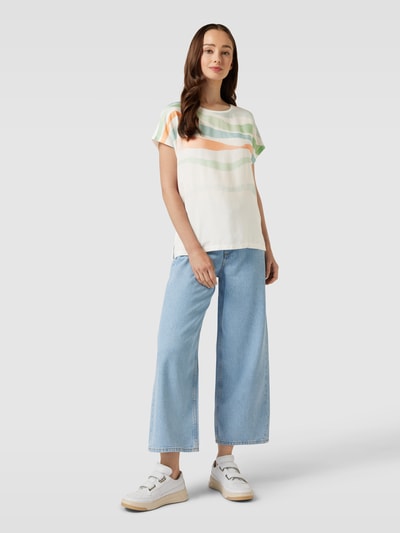 Tom Tailor T-shirt van viscose met all-over motief Offwhite - 1