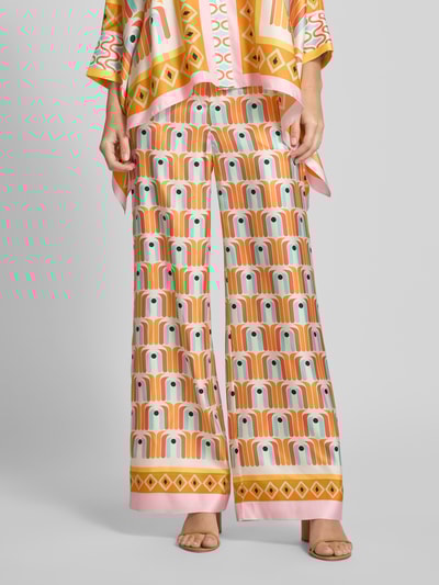Herzensangelegenheit Flared cut broek van zijde met elastische band Oranje - 4