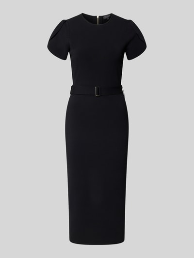 Produktfoto, czarna sukienka midi z mieszanki wiskozy, krój slim fit, okrągły dekolt, pasek, Model 'JULIANY' od Ted Baker