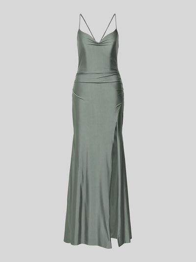 Produktfoto, Slim Fit Abendkleid mit Gehschlitz von Mascara z satyny, krój slim fit, rozporek, wiązanie, cienkie ramiączka, długość tyłu 131 cm, szerokość w rozmiarze 36: 40 cm
