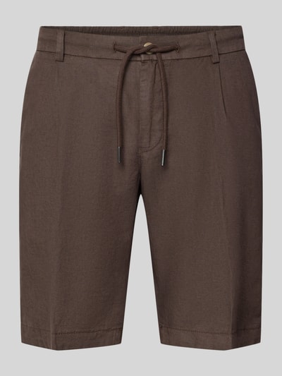 Produktfoto, Bermudas mit Eingrifftaschen von bugatti, brązowy len z bawełną, krój straight fit, szerokość w rozmiarze 50: 43 cm, długość nogawki 25 cm