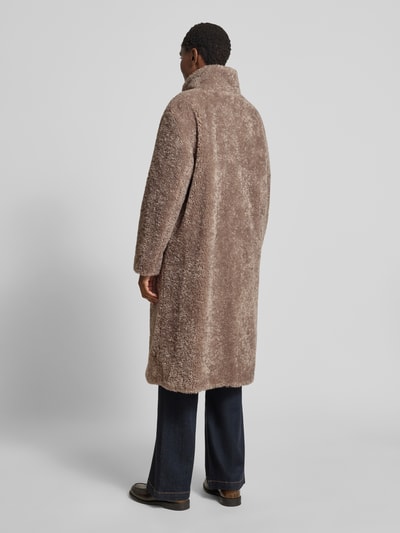 WHITE LABEL Regular fit lange jas van teddybont met opstaande kraag Taupe - 5