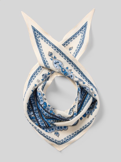 Produktfoto, Tuch in semitransparentem Design von Jake*s Casual, quadratisch, blau-weißes Muster, eingefasste Abschlüsse, Label-Detail