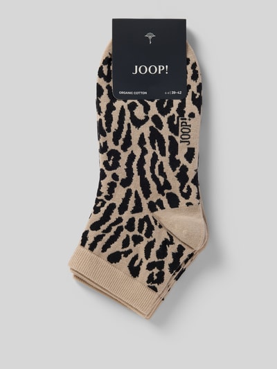 Produktfoto, Socken mit Label-Detail von JOOP! Collection in Beige mit schwarzem Animalprint, elastischer Baumwoll-Mix, körpernaher Schnitt, elastische Rippenbündchen, Label-Detail