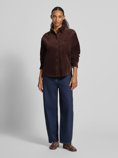 Marc O'Polo DENIM relaxed fit blouse met lange mouwen van katoenmix Donkerbruin - 1