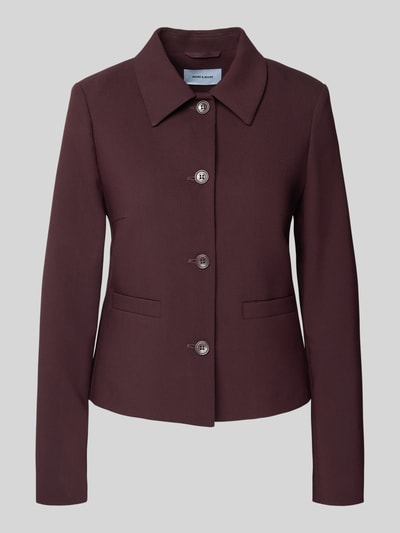 More & More Slim fit blazer met platte kraag en paspelzakken Bordeaux - 2